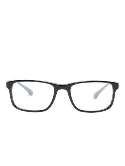 Emporio Armani Logo-plaque Rectangle-frame Glasses In Black