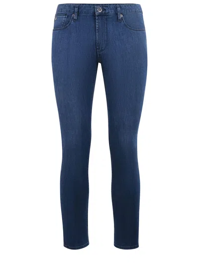 Emporio Armani Logo Plaque Slim-fit Jeans In Blue