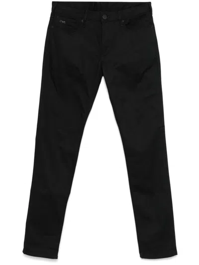 Emporio Armani Logo-plaque Slim-fit Jeans In Black
