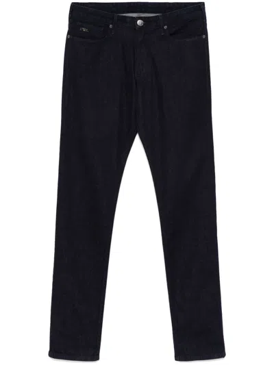Emporio Armani Logo-plaque Slim-fit Jeans In Black