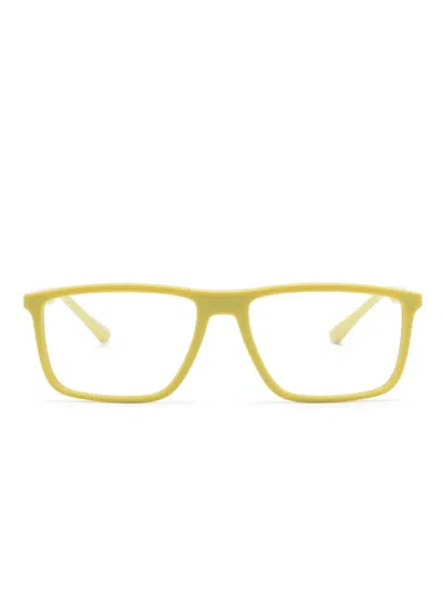 Emporio Armani Logo-plaque Square-frame Glasses In 绿色