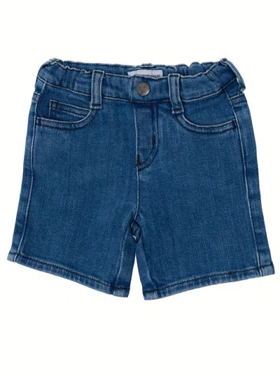 Emporio Armani Kids' Logo-plaque Straight-leg Denim Shorts In Denim Blu