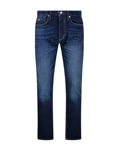 Emporio Armani Logo Plaque Straight Leg Jeans In Blue