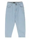 Emporio Armani Logo-plaque Tapered-leg Jeans In Blue