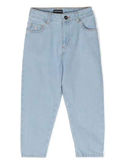 Emporio Armani Kids' Logo-plaque Tapered-leg Jeans In Blue