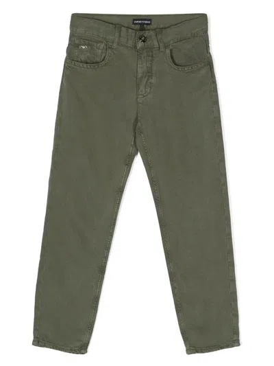 Emporio Armani Kids' Logo-plaque Tapered-leg Trousers In Grey
