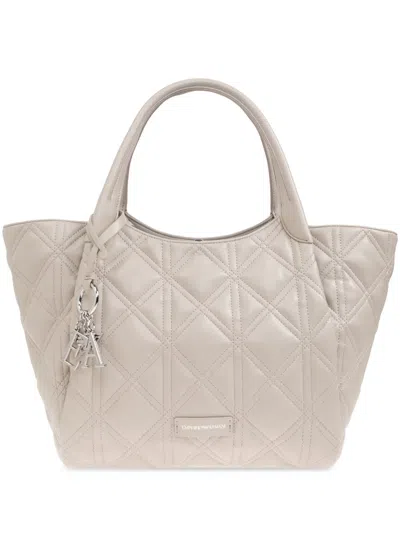 Emporio Armani Ivory Quilted Shopping Bag In Neutrals
