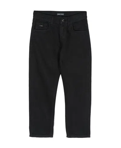 Emporio Armani Logo-plaque Twill Chinos In Black