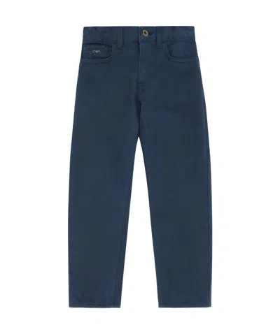 Emporio Armani Logo-plaque Twill Chinos In Blue