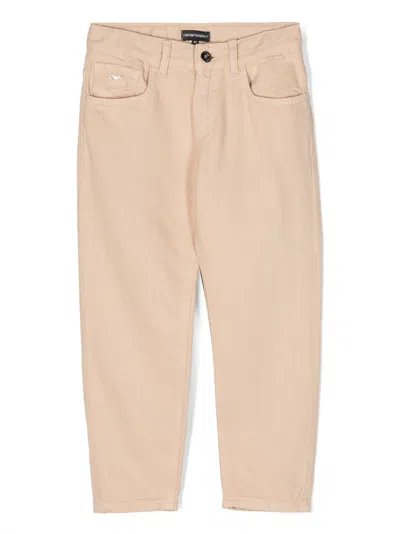 Emporio Armani Kids' Logo-plaque Twill Chinos In Neutrals