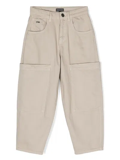 Emporio Armani Kids' Logo-plaque Wide-leg Jeans In Neutrals