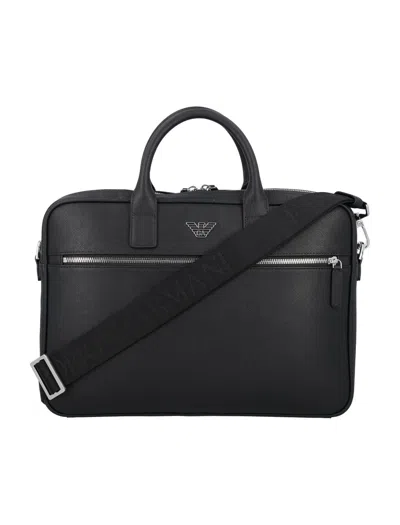 Emporio Armani Logo Plaque Zipped Laptop Case In Black Black