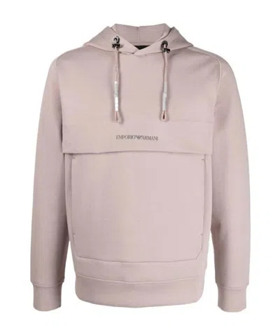 Emporio Armani Logo-print Concealed-pocket Hoodie In Nude