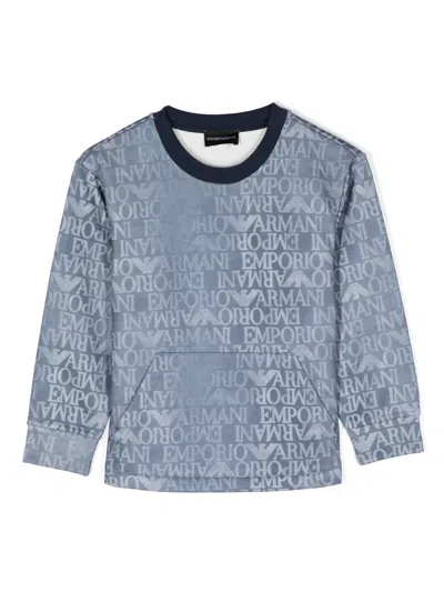 Emporio Armani Kids' Logo-print Cotton-blend Sweatshirt In Blue