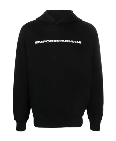 Emporio Armani Logo-print Cotton Hoodie In Black