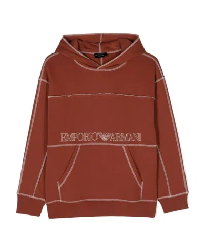 Emporio Armani Kids' Logo-print Cotton Hoodie In Red