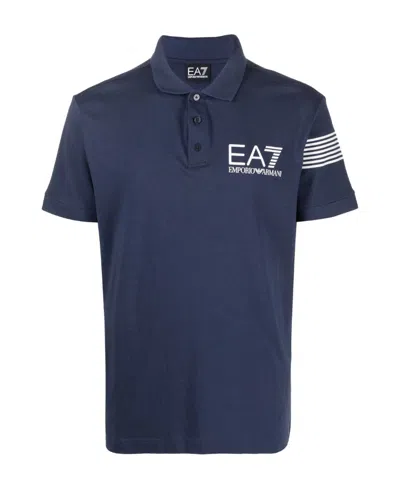 Emporio Armani Logo-print Cotton Polo Shirt In Blue