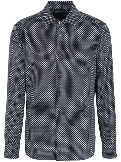 Emporio Armani Printed Stretch-cotton Shirt With Button-down Collar In Eagle Nv/offw