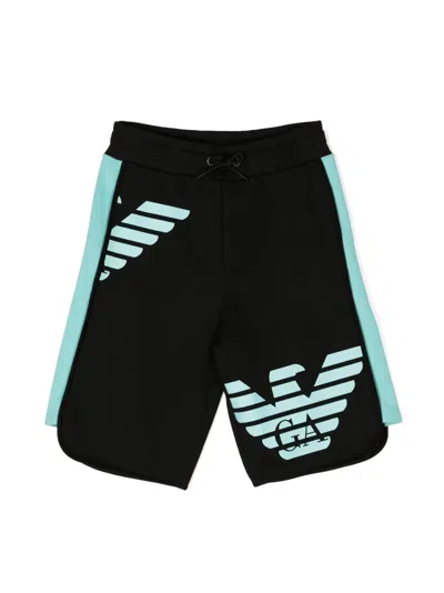Emporio Armani Kids' Logo-print Cotton Shorts In Black