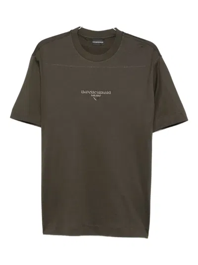 Emporio Armani Logo-print Cotton T-shirt In Brown