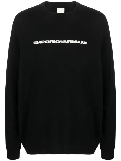 Emporio Armani Logo-print Crew-neck Jumper In Black