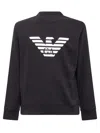 Emporio Armani Cotton Blend Crewneck Sweatshirt In Navy Aquila