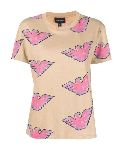 Emporio Armani Logo-print Crewneck T-shirt In Nude