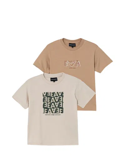 Emporio Armani Kids' Logo-print Crewneck T-shirt (set Of Two) In Gold
