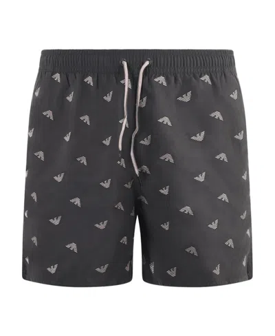 Emporio Armani Logo-print Elastic-waisted Swim Shorts In Black