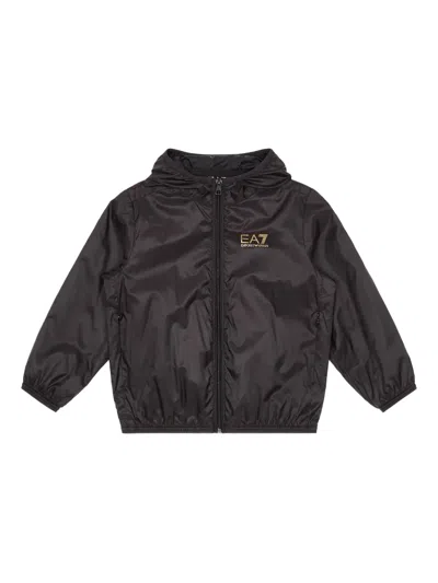 Emporio Armani Kids' Logo-print Hooded Jacket In Brown
