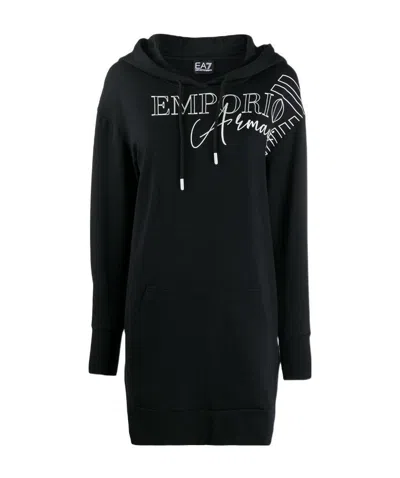 Emporio Armani Logo-print Hooded Longline Sweatshirt In Black