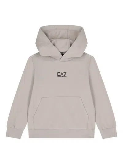 Emporio Armani Kids' Logo-print Hooded Sweatshirt In Neutral
