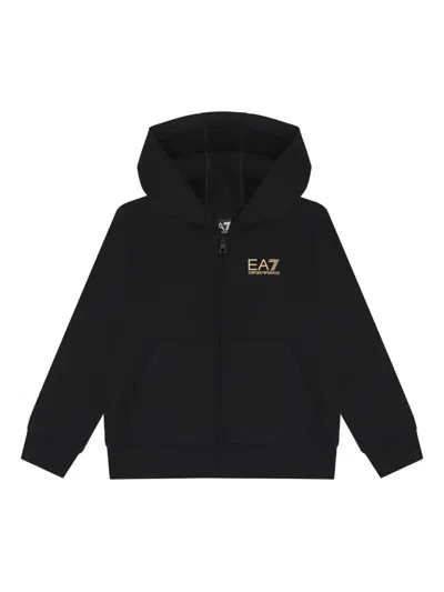 Emporio Armani Kids' Logo-print Hooded Zip-up Jacket In Black