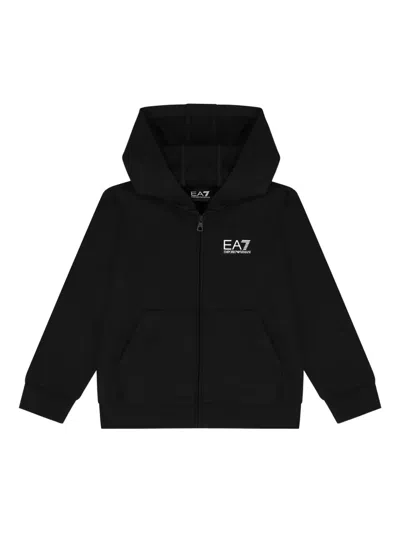 Emporio Armani Kids' Logo-print Hooded Zip-up Jacket In Black