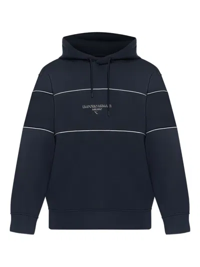 Emporio Armani Double-jersey Hooded Sweatshirt With 3d-effect Logo In Blue
