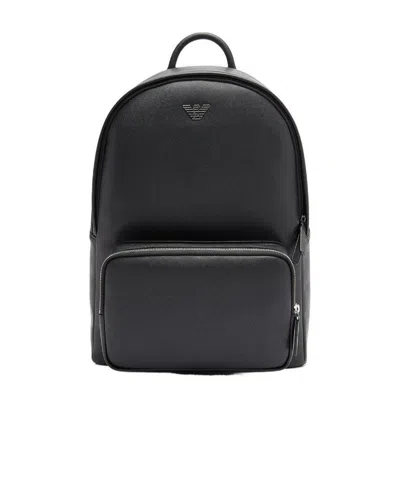 Emporio Armani Zaino Roundshape In Pelle Rigenerata Cn Aquila In Nero Neri E Grigi