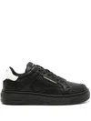 Emporio Armani Black Leather Sneakers With Contrasting Heel Tab In Black