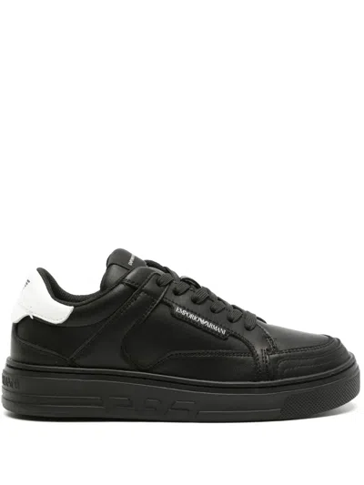 Emporio Armani Logo-print Leather Sneakers In Black