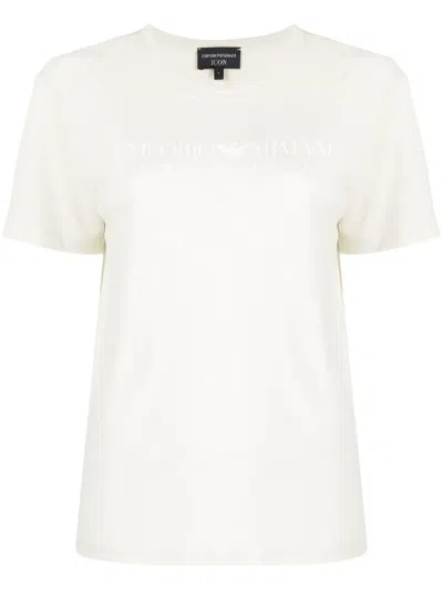 Emporio Armani Logo-print Linen-blend T-shirt In Neutrals
