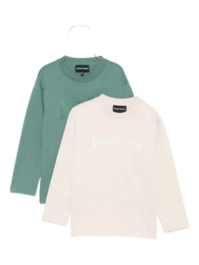 Emporio Armani Kids' Logo-print Long-sleeve T-shirt (pack Of Two) In White