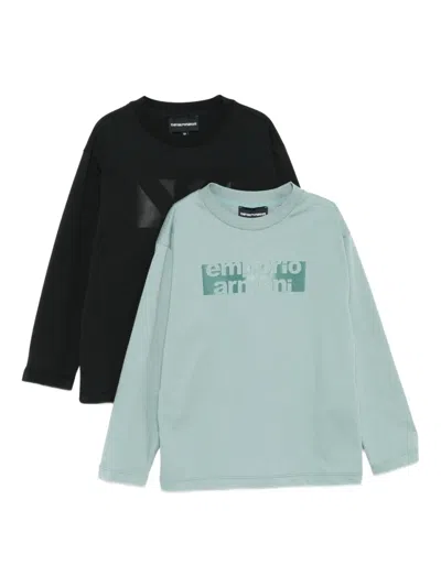 Emporio Armani Kids' Logo-print Long-sleeve Top (set Of Two) In Blue