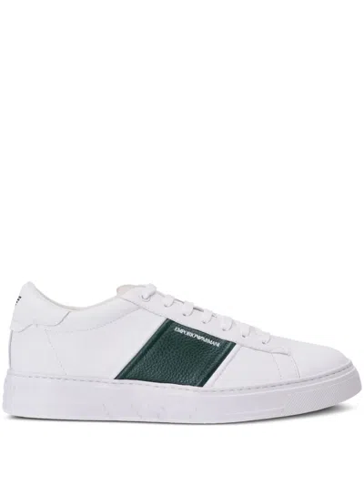 Emporio Armani Logo-print Low-top Leather Sneakers In White