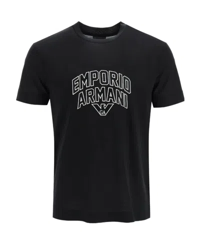Emporio Armani Logo-print Lyocell-cotton T-shirt In Black
