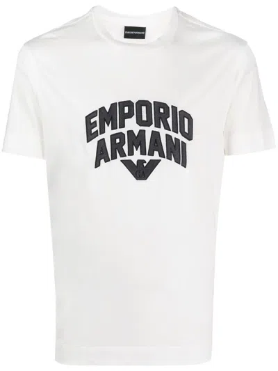 Emporio Armani Logo-print Lyocell-cotton T-shirt In White