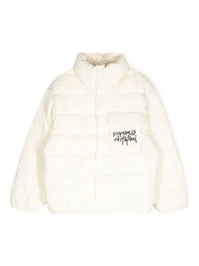 Emporio Armani Kids' Logo-print Padded Jacket In White