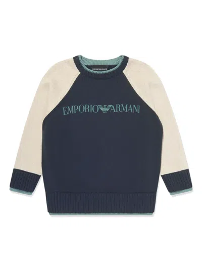 Emporio Armani Kids' Logo-print Panelled Jumper In Blue