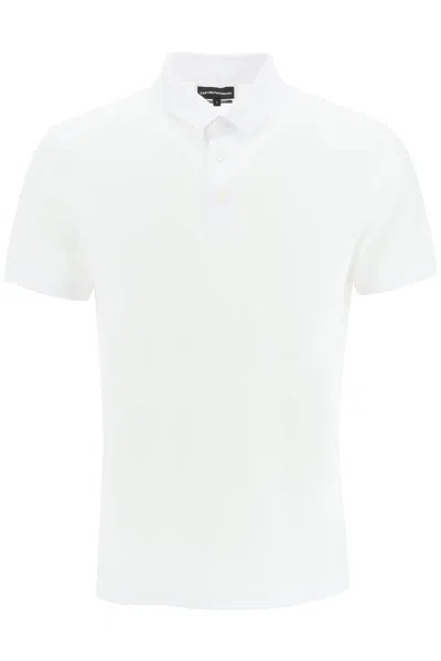Emporio Armani Logo Print Polo Shirt In Bianco Ottico (white)