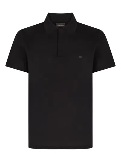 Emporio Armani Short Sleeve Cotton Polo Shirt In Black