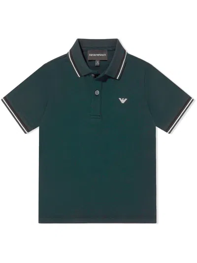 Emporio Armani Kids' Logo Print Polo Shirt In Green