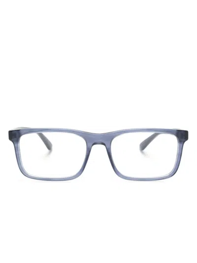 Emporio Armani Polished-effect Rectangle-frame Glasses In Blue